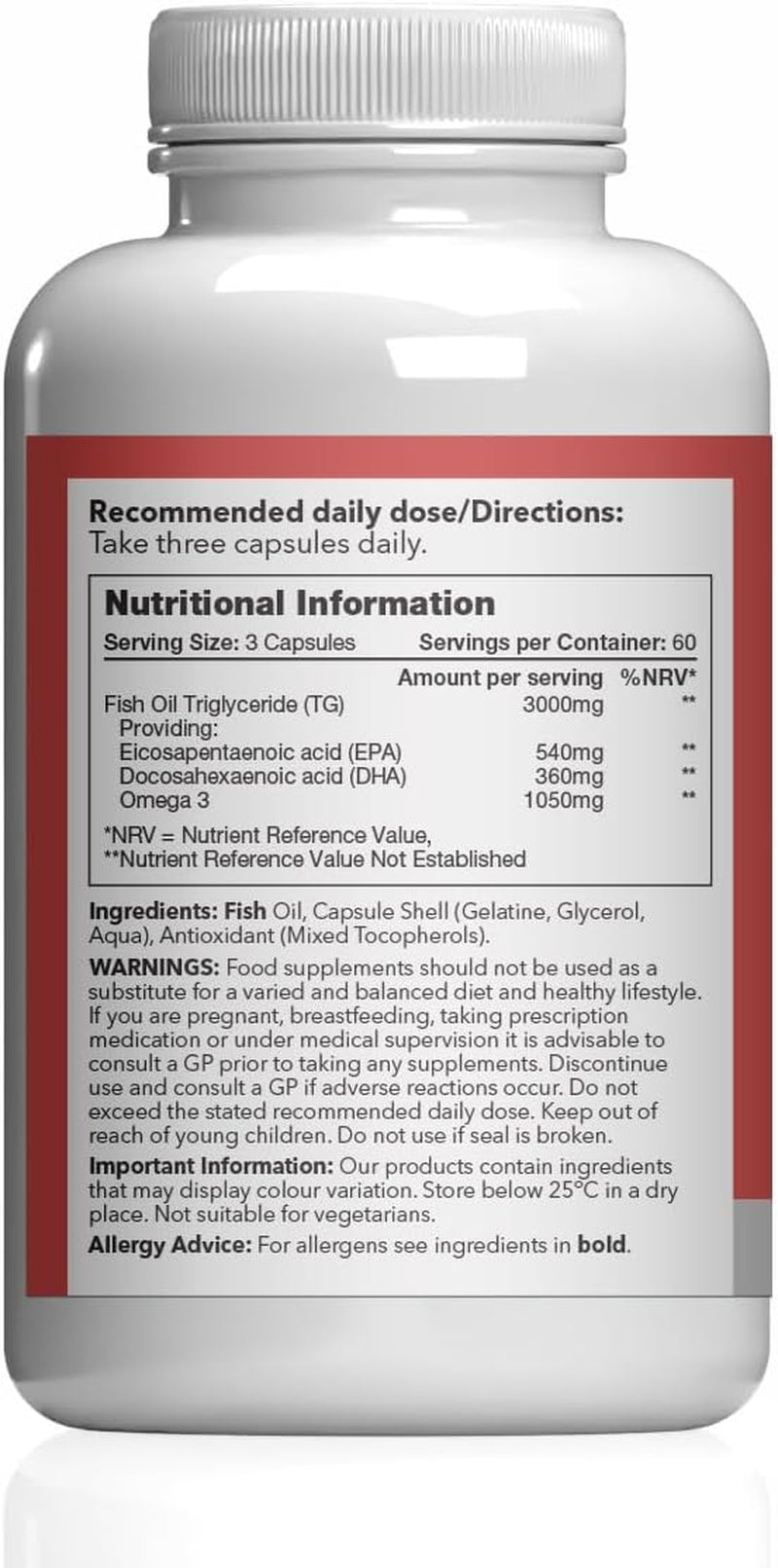 Pure Omega 3 1000Mg Capsules | Supports Heart, Brain & Eye Health | Rich in Omega 3 Fatty Acids | 540Mg of EPA and 360Mg of DHA per Serving | 180 Capsules = 2 Months’ Supply | Made in the UK