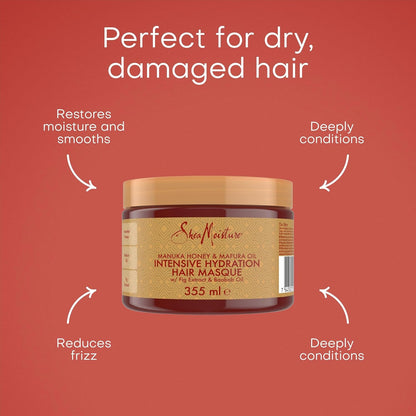 Sheamoisture Manuka Honey & Mafura Oil Hair Mask – Sulfate-Free Deep Conditioner with Shea Butter, Baobab Oil & Fig Extract, for Dry, Damaged, Coily Hair, Repairs & Tames Frizz 335 Ml